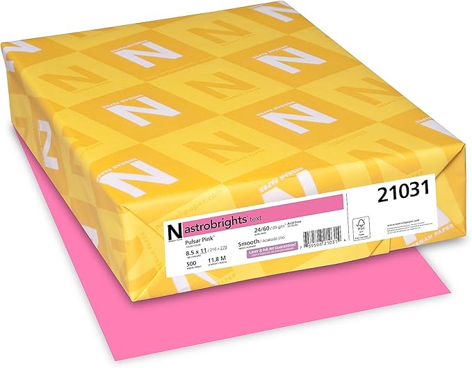 Neenah Astrobrights Color Paper,8.5â€ x 11â€,24 lb/89 GSM,Pulsar Pink,500 Sheets (21031),(Pack of 10)