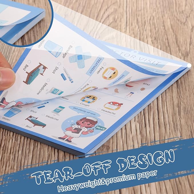Kids Pretend Play Notepads 4X6 In Pretend Play Notebooks Playtime Notepads Variety Role Play Game Accessories Pages Each for Kids Toddlers 3-5(6,Blue Doctor Visit)