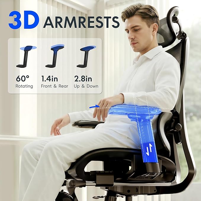 FLEXISPOT ErgoX Premium Ergonomic Office Chair with Footrest- Adjustable 3D Armrests, Dynamic Lumbar Support, Recline & Tilt Function, Mesh Seat, for Home & Office Use,Blue Foam