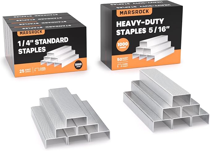 Marsrock Staples, 6000 Count Assorted Set, 4000 1/4" + 2000 5/16" Staples | Standard Office Staples for Desktop Staplers, 6 Pack