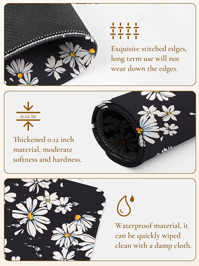 Elegant Bouquet of Flowers Mouse Pad, Waterproof Aesthetics Mouse Pads Design, Non-Slip Rubber Base Computer Simple Funny Mousepad,Small Mouse Mat Desk Accessories,Black White Floral