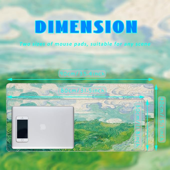 Desk Mat, Field Landscape Oil Painting Extended Gaming Mouse Pad Large, 35.4"x15.7" Big Mouse Pad with Non-Slip Base and Stitched Edge, Long Computer Keyboard Mouse Mat for Home Office Work