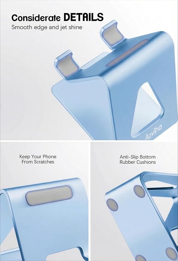 Aoviho Cell Phone Stand for Desk, Aluminum Phone Holder, Sky Blue | Built to Last, Hands-Free Viewing, Fits iPhone 17/16/15 Series & Samsung Galaxy, Ideal for Home & Office
