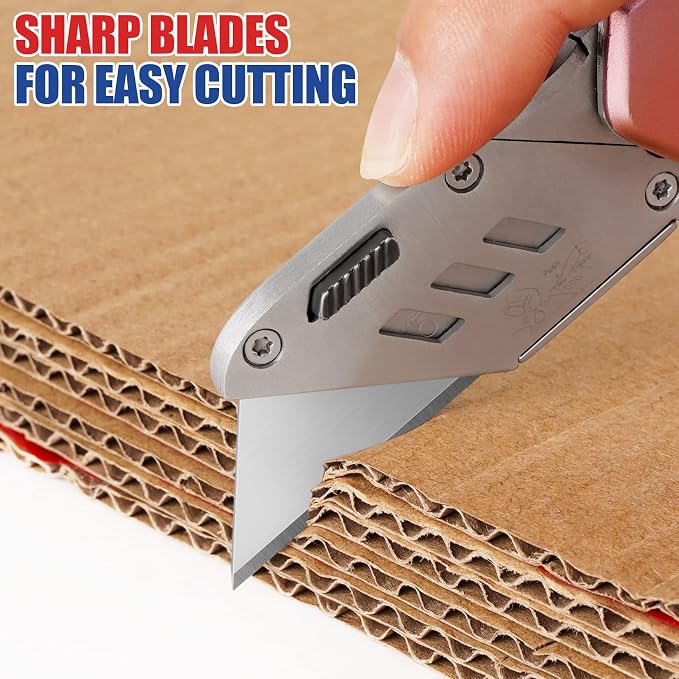 DIYSELF 50 Pack Utility Knife Blades, SK5 Steel Box Cutter Blades with Dispenser, Standard Blades for Box Cutter Utility Knife Replacement, Sharper Utility Blade, Refills | Standard replacement blade refills with dispenser for box cutters and razor kni...