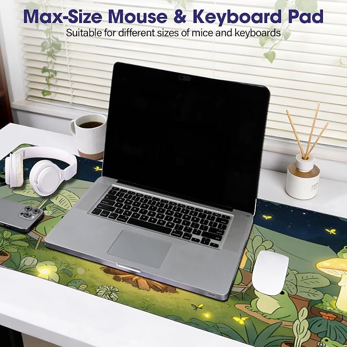 Large Extended Mouse Pad with Stitched Edges 35.4"x15.7" - Waterproof Desk Mat, Non-Slip Rubber Base for All-Desk Coverage, Perfect for Gaming Office Home, Frog03