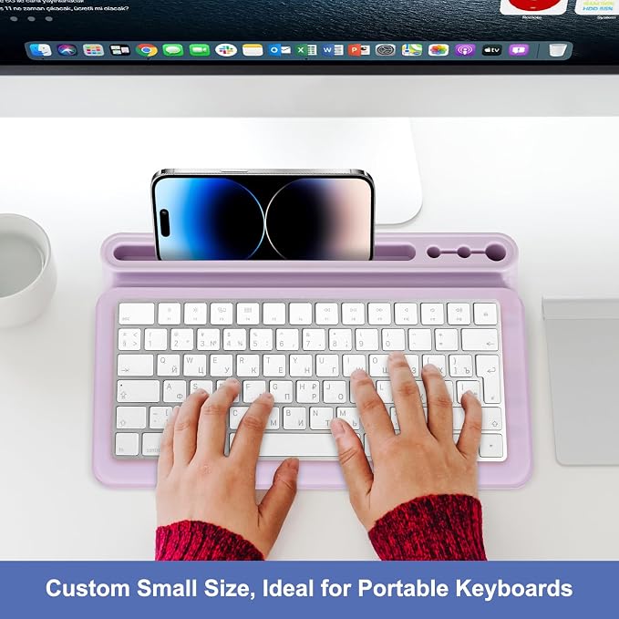 DOLLAR BOSS 12"x7" Small Glass Desktop Whiteboard, Purple | Dry Erase Board with Storage Drawer, Computer Keyboard Stand, Desk Organizer, Office Accessories, School Supplies