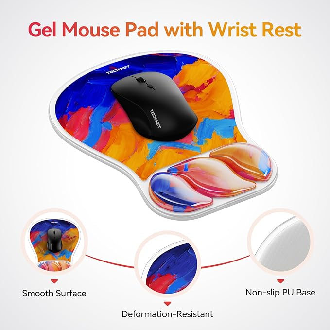 TECKNET Gel Mouse pad, Ergonomic Mouse Pad with Gel Wrist Support for Relieve Wrist Pain Comfortably - Non-Slip Base & Waterproof Surface for Office, Gaming, and Study Comfort - Oil Painting