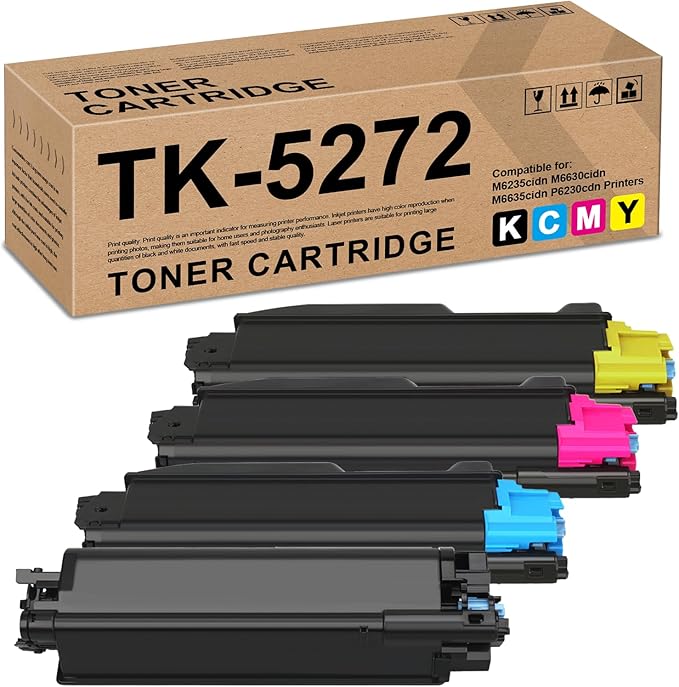 TK5272 Toner Cartridges with Chip High-Yield Replacement for Kyocera TK-5272 TK5272K TK-5272K Toner for ECOSYS M6235cidn M6630cidn M6635cidn P6230cdn Printers（4 Packs, Black,Cyan,Magenta,Yellow ）