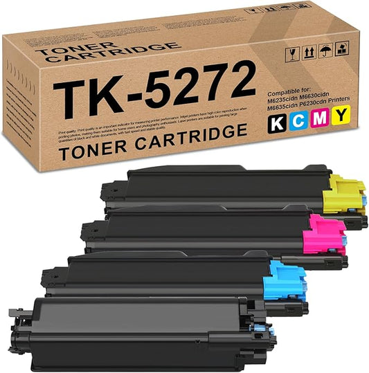 TK5272 Toner Cartridges with Chip High-Yield Replacement for Kyocera TK-5272 TK5272K TK-5272K Toner for ECOSYS M6235cidn M6630cidn M6635cidn P6230cdn Printers（4 Packs, Black,Cyan,Magenta,Yellow ）