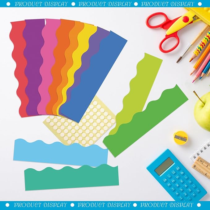 Containlol 236ft Rainbow Color Bulletin Board Decoration, Spring Rainbow Classroom Bulletin Board Borders, Bright Scalloped Trim for School Office Poster Chalkboard Whiteboard Wall Decor