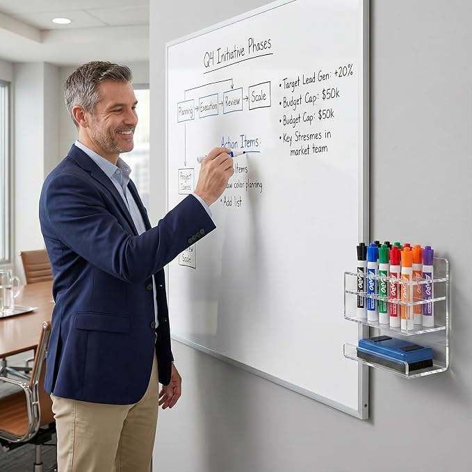 MyGift Dry Erase Marker Holder Wall Mount Clear Acrylic 10 Slot Organizer | Ten Slot Capacity, Easy Access, Wall Mounted Organization, Clear Visibility, Classroom Office Essential, Space Saving Design
