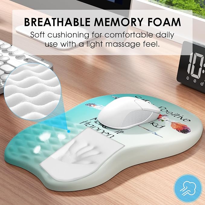 MROCO Ergonomic Mouse Pad with Wrist Support, 11.8 x 7.8 in, Feather Arrow | Memory Foam Wrist Rest Mouse Pad, Non-Slip Base, Smooth Lycra Surface for Office & Home, Comfortable Wrist Support