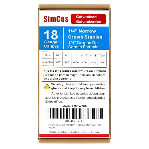 18 Gauge 1/4" Narrow Crown Staples, Galvanized Upholstery Staples for 18 GA Pneumatic or Electric Stapler or Staple Gun (1/2"+3/4"+1"+1-1/4"+1-1/2" -2600 pcs)