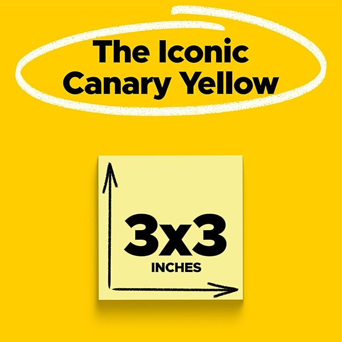 Post-it Notes, 3x3 in, 24 Pads, Canary Yellow, Clean Removal, Recyclable (Pack of 2)