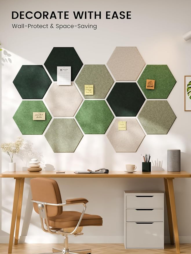 Fluxynara Extra Large 12-Pack Felt Bulletin Board Tiles, Sagewood | Cork Board Alternative with 90 Adhesive Tabs for Notes, Photos and Reminders in Home Offices, Dorm and Classrooms