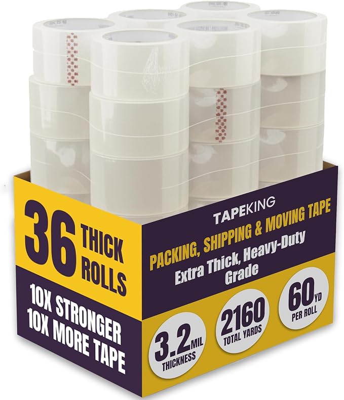 Tape King Clear Packing Tape Super Thick - 60 Yards Per Roll (Case of 36 Rolls) - Strong 3.2mil, Heavy Duty Adhesive Commercial Depot Tape for Moving, Sealing, Packaging Shipping, Office & Storage
