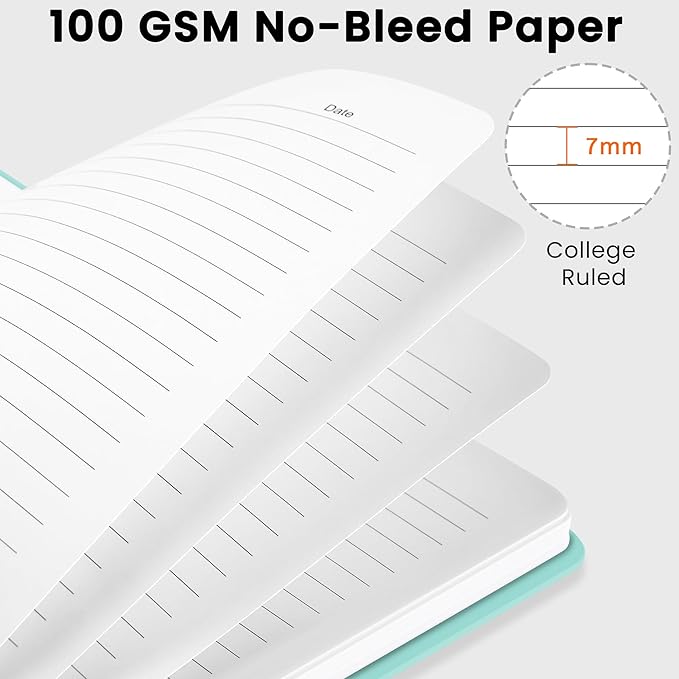 Lined Spiral Journal Notebook, A5 College Ruled Notebook for Journaling, Note-Taking, and Daily Planning, Durable Hardcover with an Elegant Design, Seafoam