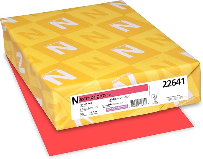 Neenah Astrobrights® Bright Color Paper,Letter Size Paper,24 Lb,FSC Certified,Rocket Red,Ream Of 500 Sheets,(Pack of 10)