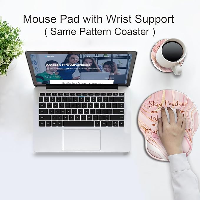 Ergonomic Mouse Pad with Wrist Support Rest,Large Mousepad Gel Wrist Rest, with Coaster Non-Slip & Pain Relief for Computer, Desk, Home&Office-Positive 3