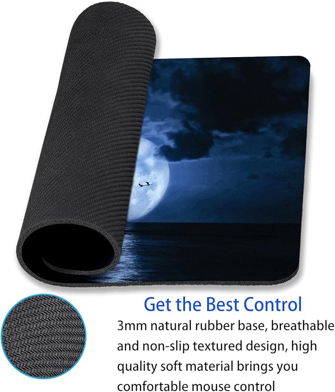Ocean Mouse Pad, Cloud and Moon Design Small Computer Laptop Mousepad Non-Slip Washable Rubber Mouse Mat for Office and Home 9.5x7.9 Inch