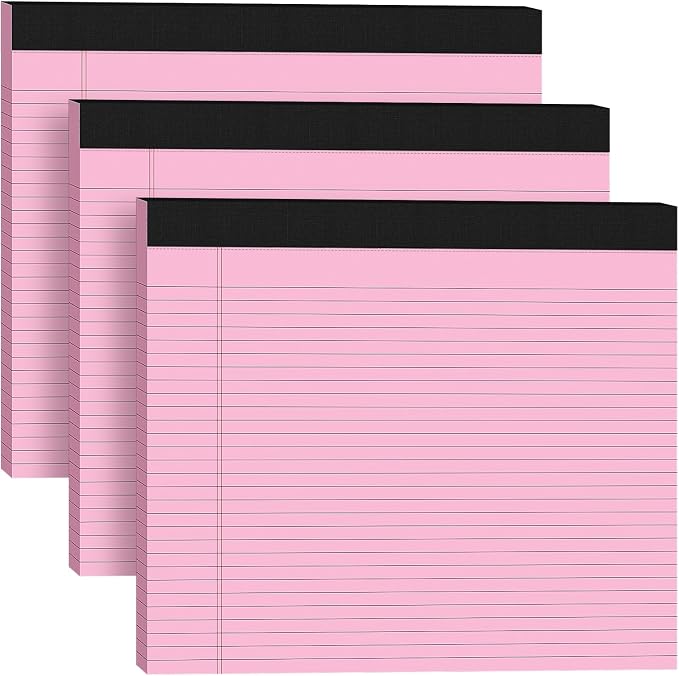 AILZFEI 3 Pack Wide Legal Pads 11" x 9.5" (Landscape Format) Pink College Ruled Note Pad Narrow Ruled 30 Sheets per Notepad Perforated Writing Paper with Thick Backboard Horizontal Pads of Paper