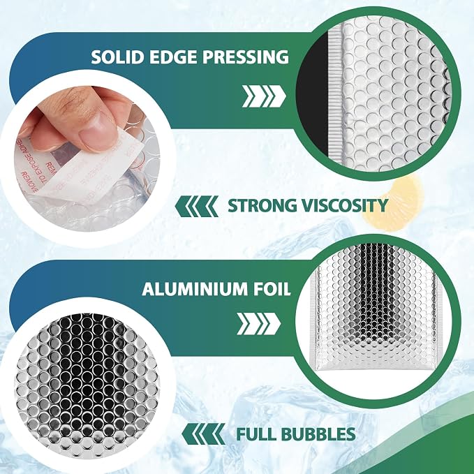 200 Pack 8 x 11 Inch Insulated Bubble Mailers, Silver | Self Seal Closure, Foil Lined Interior, Padded Cushioning, Waterproof, Cold Delivery Packing, for Food and Cosmetics