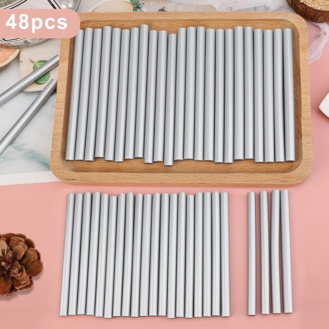 Manarty Metallic Silver Hot Glue Stick, 48 PCS 0.27" Dia x 4" Long Mini Hot Melt Glue Sticks Colored, Adhesive EVA Glue Sticks Standard for Sealing Repairing DIY Art Handmade Car Craft Decoration