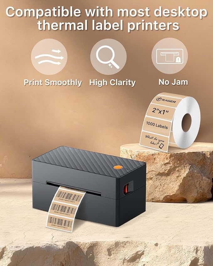 iEager 2x1 Inch Thermal Labels, Brown Rectangle Thermal Printer Stickers, Durable Shipping Label Printer Sticker for Barcode, Name, Address, 1000 Labels/Roll