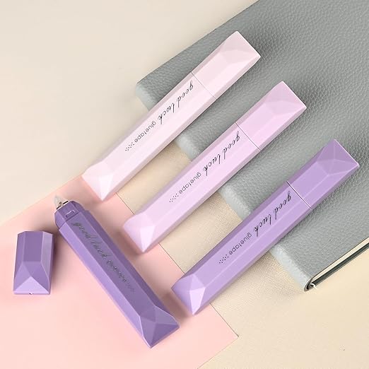 Temiary 4-Pack Double Sided Tape Roller, 6 mm x 196 Inch Adhesive Tape Glue Scrapbook Dispenser Runner for Scrapbooking Craft Supplies Office School (Purple)