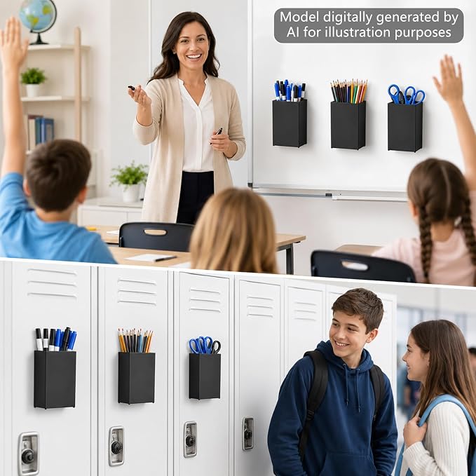 6 Pcs Classroom Magnetic Storage Boxes Acrylic Pencil Pen Holder Cup Storage Organizer Magnetic Dry Erase Marker Holder Containers for Whiteboard Refrigerator Locker Home Office School (Black)