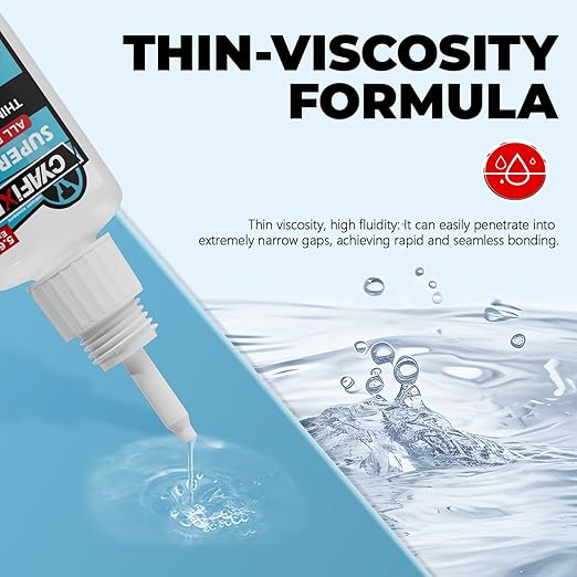 Thin Super Glue 30 Gram, All Purpose Clear Liquid CA Glue Repair Wood Ceramic Glass Plastic, Heavy Duty Cyanoacrylate Adhesive for 3D Print PLA Shoe Metal Craft, Strong Bond and Instant Superglue