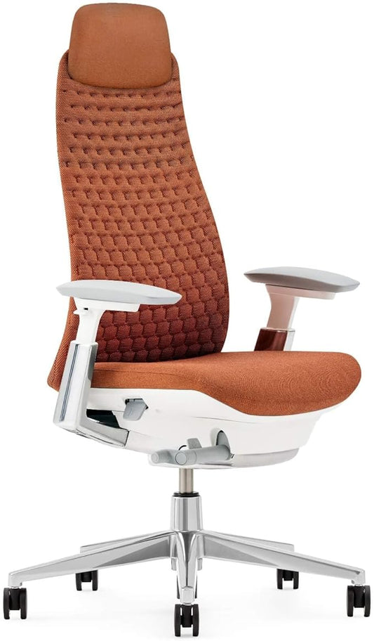 Haworth Fern Executive Office Chair Without Lumbar Support, Adjustable Desk Computer Chair with Digital Knit Finish and Adjustable Headrest for Home Office Furniture, Ember