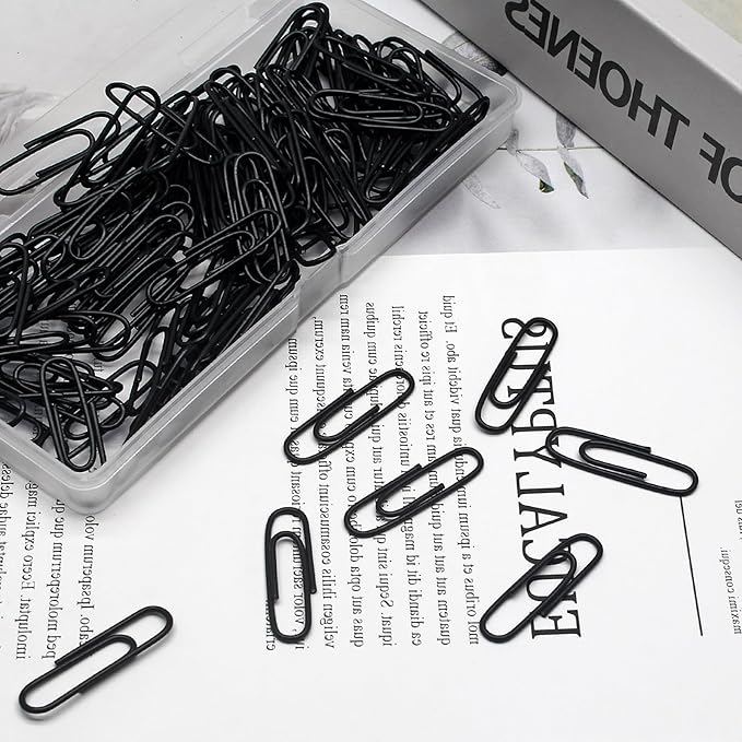 Luomorgo 120 Pcs Black Paper Clips - 1.1 Inch (28mm) Vinyl Coated Metal Paperclips for Office, School, Home, Bookmark & Document Organizer