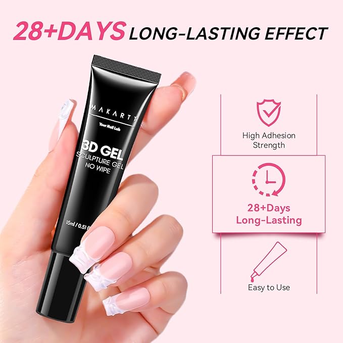 Makartt 3D Gel Nail Art & Chrome Nail Powder Kit: 15g Sculpting Gel for Nail Art DIY No Wipe 3D Molding and Metallic Chrome Powder Set for Decoration Manicure Pedicure Use