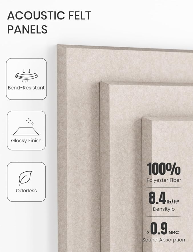 28" x 18" Felt Bulletin Board Tiles, Solid-Tile, Oatmeal | 6-Pack Cork Board Alternative, 30 Adhesive Tabs, Push Pin Board, Wall Decor, Office, Home, Classroom, Dorm
