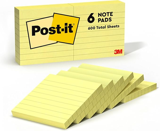 Post-it Notes, 3x3 in, 6 Pads, America's #1 Favorite Sticky Notes, Canary Yellow, Clean Removal, Recyclable (630-6PK)