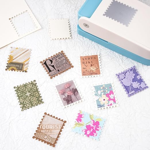 2 Pcs Stamp Punch, 1 Inch Square Hole Punch & 1 Inch Square Postage Stamps Punches, Stamps Shaped Paper Puncher, Stamp Cutter, Portable Lever Craft Punches for Paper Crafting DIY Scrapbooking