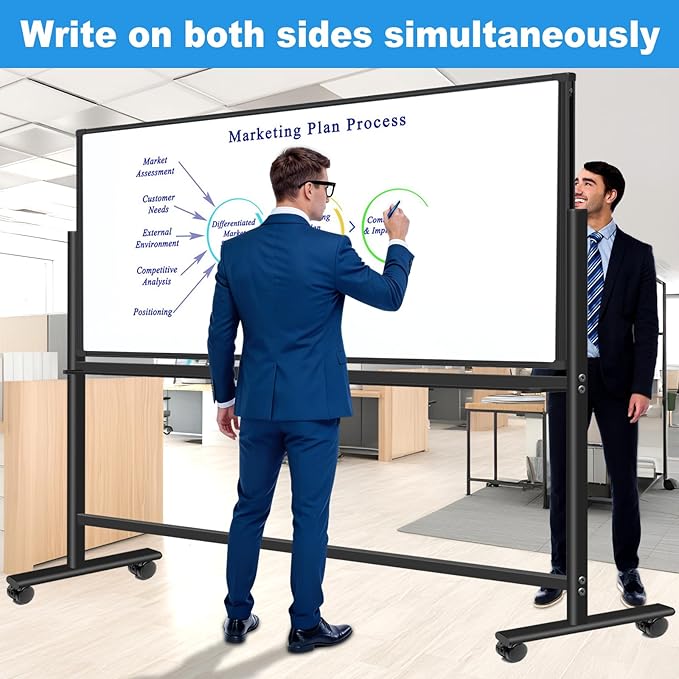 Large Rolling Dry Erase Board 72 x 40, Double Sided Easel Whiteboard with Wheels, Portable Magnetic Mobile White Board with Stand for Office, Classroom & Home