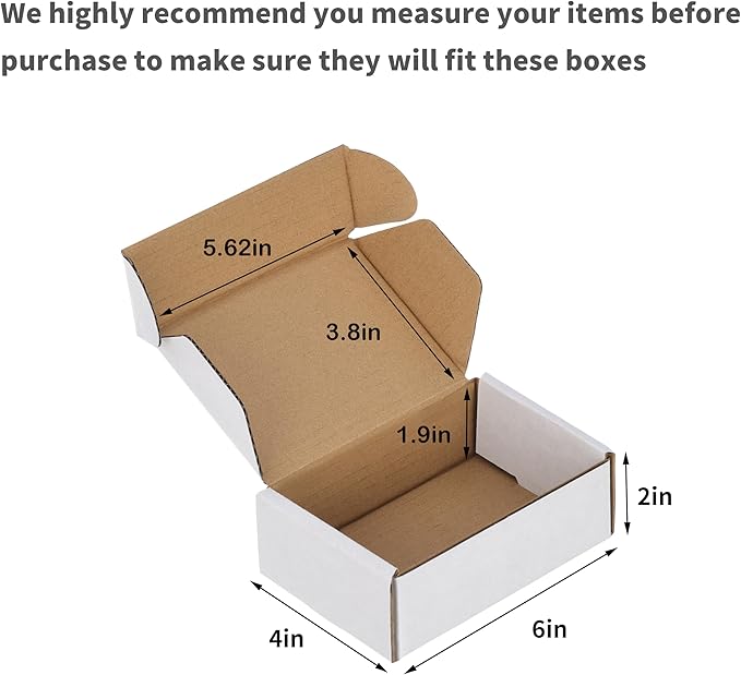 50 Pack 6x4x2 inches Small Shipping Boxes, Kraft Corrugated Cardboard Boxes for Mailing Packing, White