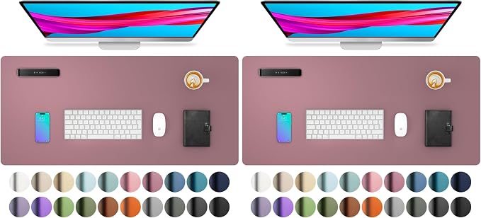 Aothia Leather Desk Pad Protector, Mouse Pad, Office Desk Mat,Non-Slip PU Leather Desk Blotter, Laptop Desk Pad, Waterproof Desk Writing Pad for Office and Home (Dark Pink, 23.6" x 13.7") (Pack of 2)