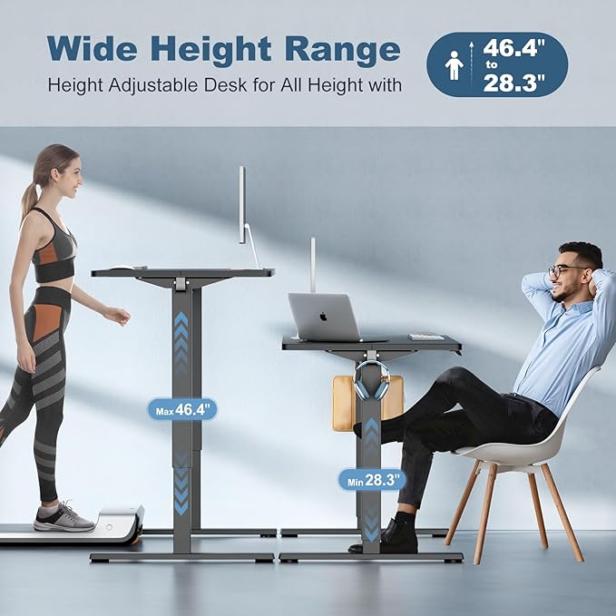 DUMOS 55 Inch Electric Standing Desk, Memory Adjustable Home Office Desk | Sit Stand Up Desk for Work Home Office,Adjustable Desk, Rising Computer Table with Splice Board,Cable Management,Hook,Black