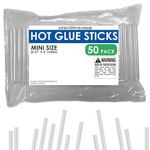 Innovative Haus Mini Hot Glue Sticks (50 Pack) - Fits Mini Glue Guns, 4" x 0.27" - Craft, Bond, Create on Wood, Metal, Glass and More - Transparent, Strong and Quick-Drying