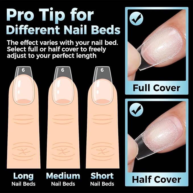 Luckyfairy Short Coffin Nails Tips: Soft Gel Pre-Shaped Acrylic Nail Tips Coffin 360pcs Fake Nails Half Matte Full Cover Clear Press on False Acrylic Nails for Nail Extension Home DIY 12 Sizes