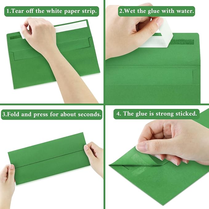 200 Pack #10 Business Envelopes, Green Standard Envelopes Self Seal, Letter Size Mailing Envelopes for Checks Letters Invoices Statements Christmas Birthday Graduation Wedding, 4 1/8 x 9 1/2 Inch
