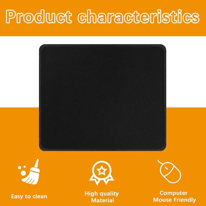 18 PCS Black Mouse pad Bulk with Stitched Edge,10.2x8.3inches 3mm Thickness Premium Textured Non-Slip Rubber Base Washable for Office and Home Use