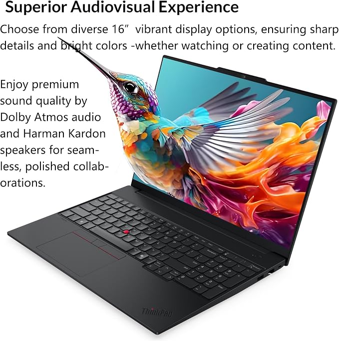 Lenovo ThinkPad E16 Laptop, Intel Ultra 7 255H, 32GB DDR5 RAM, 1TB SSD | 16" Laptop Computer for Business, Long Battery Life with Fingerprint Reader & Backlit Keyboard, Windows 11 Pro, Black
