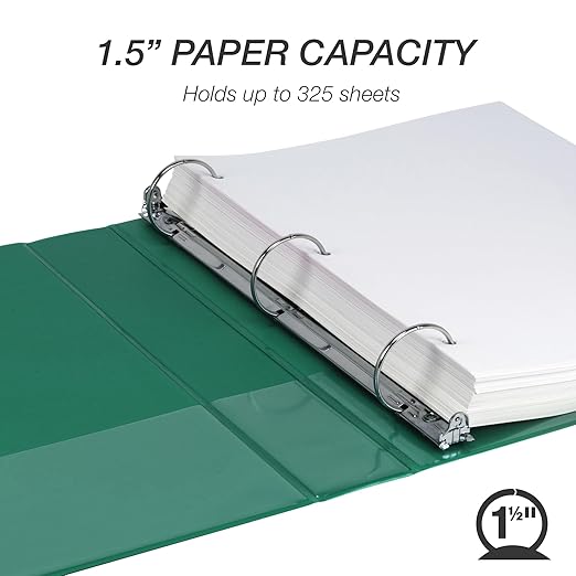 Samsill 1.5 Inch 3 Ring Binder, Economy Round Ring, Clear View Cover, 325 Sheet Capacity - for School, Home, Office - Forsest Green