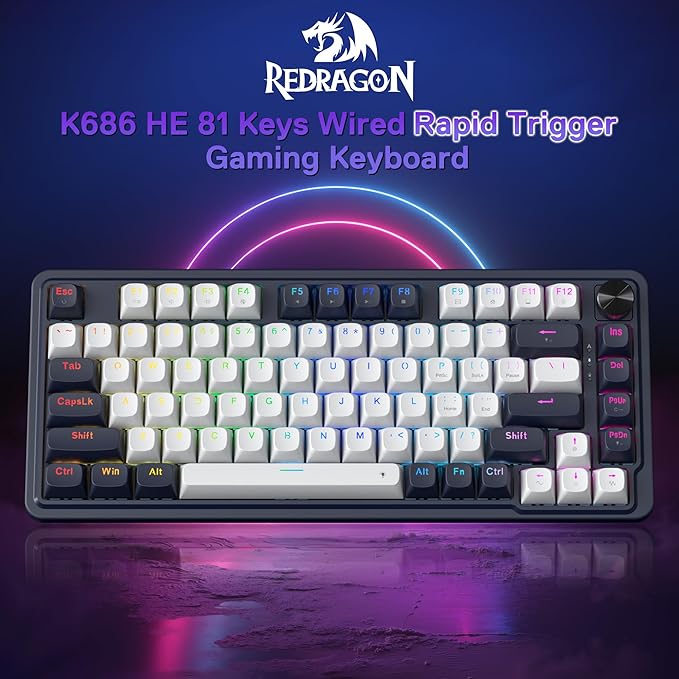 Redragon K673 HE Rapid Trigger Gaming Keyboard, 81 Keys 8K Wired Mechanical Keyboard w/Next-Gen UltraMag 100% POM Silky Magnetic Switch, Dual-Module Floating Structure Design, 2-Layer Noise Dampening