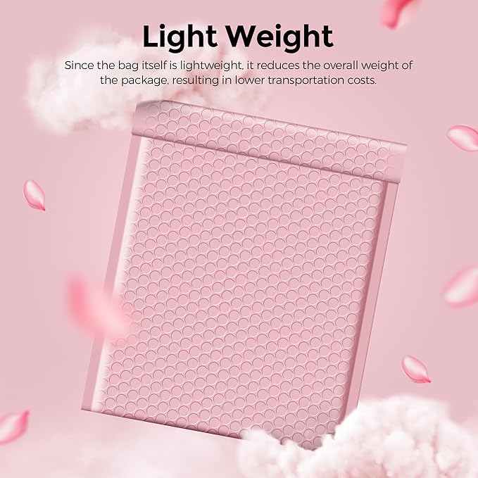 Metronic 500PC Bubble Mailers 8.5X12 Inch Light Pink Waterproof Padded Envelopes Usable Size 8.5x11 Self-Seal Cushioning Bubble Envelopes for Shipping,Jewelry Makeup Supplies, Packaging Bulk