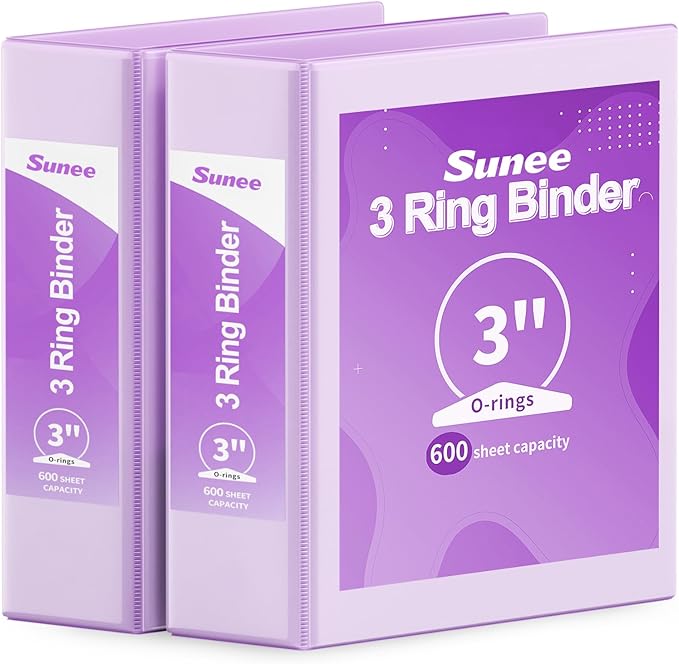 SUNEE 3 Ring Binder 1 Inch 2 Pack, Clear View Binder Three Ring PVC-Free (Fit 8.5x11 Inches) for School or Office Supplies, Purple